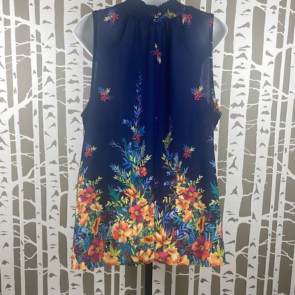 Chenault Smocked Mock Neck Floral Print Sleeveless Blouse 2X - Picture 5 of 8